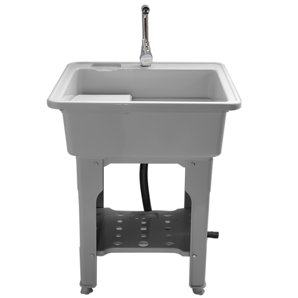 A3- 灰色塑料洗衣槽 Grey Indoor Outdoor Freestanding Laundry Sink with Washboard, Faucet, Hoses Drain Kit-4