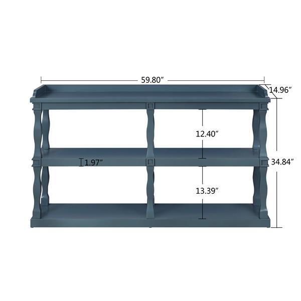 带三层开放式储物空间和罗马柱效果支撑腿的控制台桌，适用于客厅、入口和走廊的窄沙发入口桌（海军蓝）-2