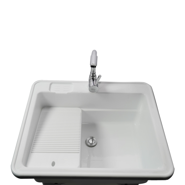 A3- 65款白色塑料洗衣槽 White Color Utility Sink Laundry Tub with Hot & Cold Water Faucet for Home, Garage or Shop-6