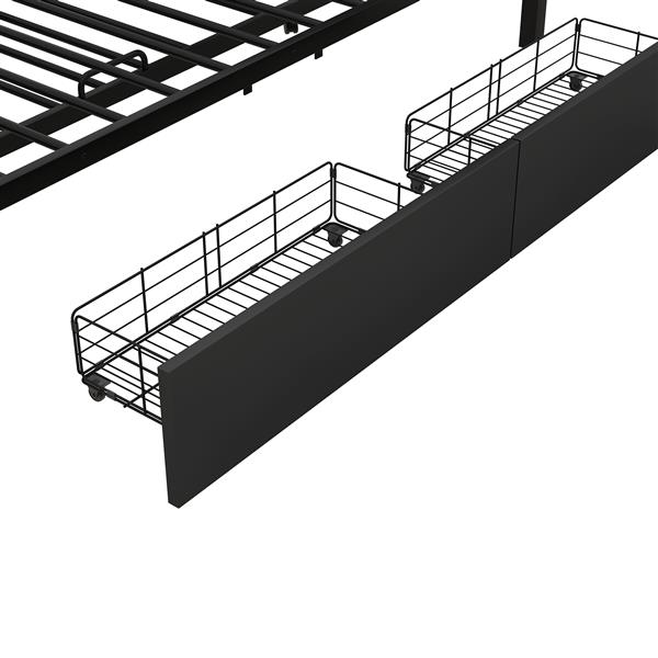 金属大号储物平台床，配有双人床滚轮床和 2 个抽屉，黑色-5