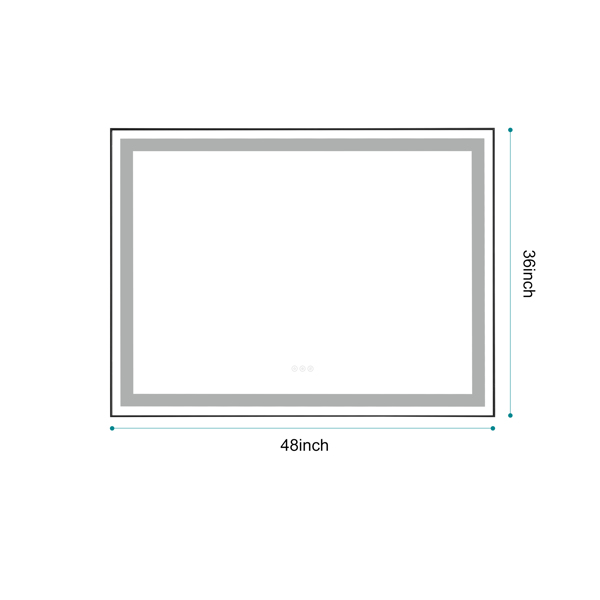 48x36 英寸 LED 前照光浴室镜，带金属框架，壁挂式梳妆镜，带智能触摸按钮，防雾，记忆功能，3 种颜色，无级调光化妆镜-10