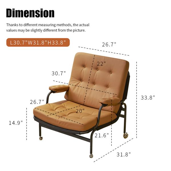 再生皮革扶手椅，现代风格高背椅，带金属腿和软垫的客厅椅，适用于家庭办公室、卧室、餐厅的沙发椅（棕色-1 件）-13