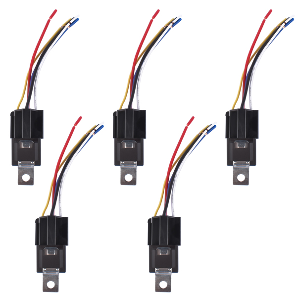 继电器套装 5Pcs Relays Switch 5Pin Harness Socket 12 Volt 40 Amp 5-Prong Waterproof Automotive Car SPDT-6