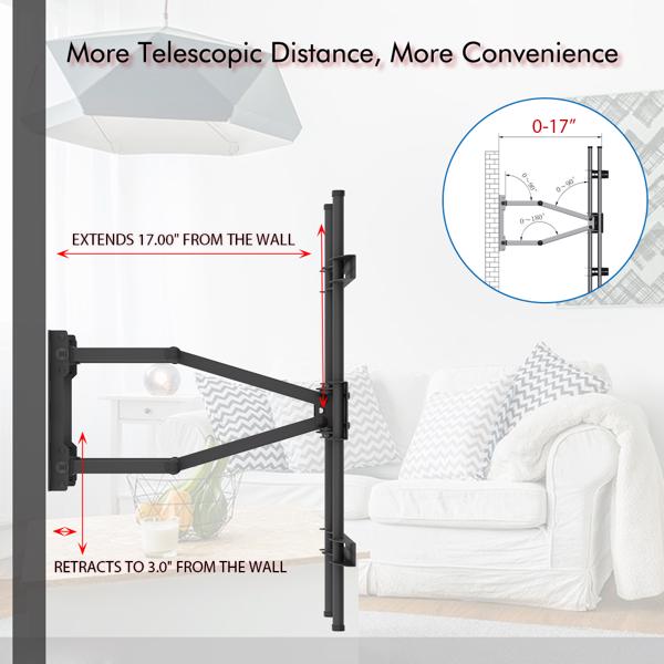 LEADZM TMDS-106 最大VES 400x600mm 壁挂电视架 60kg 可调节角度 5° 40~75 inch电视 黑色-5