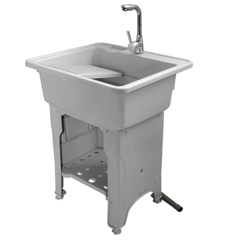 A3- 灰色塑料洗衣槽 Grey Indoor Outdoor Freestanding Laundry Sink with Washboard, Faucet, Hoses Drain Kit