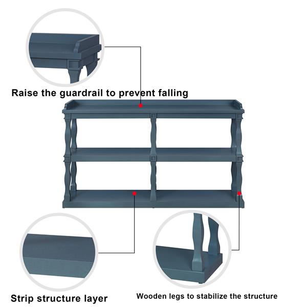 带三层开放式储物空间和罗马柱效果支撑腿的控制台桌，适用于客厅、入口和走廊的窄沙发入口桌（海军蓝）-1