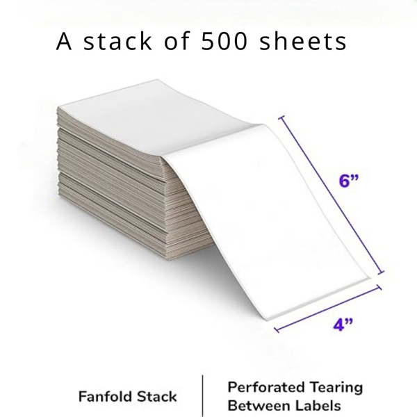 1000张4“x 6”自粘热敏纸运输标签，热敏打印机使用500张邮资邮寄标签，一堆500张，共两堆-6