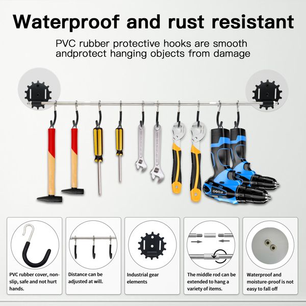 钢制壁挂式工具存储架、车库存储、花园工具收纳盒壁挂式 20 英寸 2 件套，带 20个调节挂钩-5