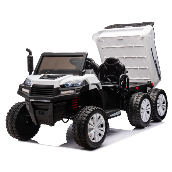 24V 2 座 UTV-XXL 儿童乘坐式卡车，带翻斗床，乘坐式 4WD UTV，6 轮，泡沫轮胎，适合越野，遥控，三点式安全带-19