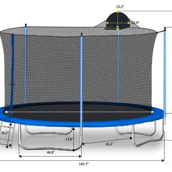 12 英尺成人和儿童蹦床，带篮球架，户外蹦床，带梯子和安全围栏网，适合儿童和成人-2