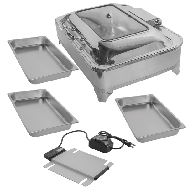 A3- 3格9L（9.5QT）电热餐炉美标110V Electric Chafing Dish 9L/9.5QT Food Warmer w/Glass Lid for Catering 110V 60Hz Restaurant Food Warmer Display-6