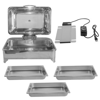 A3- 3格9L（9.5QT）电热餐炉美标110V Electric Chafing Dish 9L/9.5QT Food Warmer w/Glass Lid for Catering 110V 60Hz Restaurant Food Warmer Display