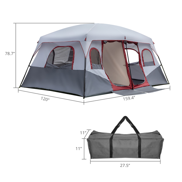  10人 红/白/灰 两室 露营帐篷 405*305*200cm 家庭帐篷 N001-6