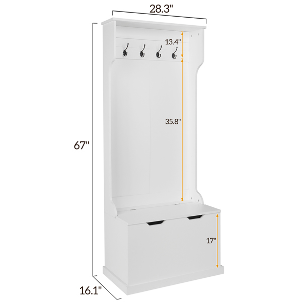  4个衣帽钩带翻盖收纳柜 衣帽架 刨花板 80*40*170cm 白色 N001-3