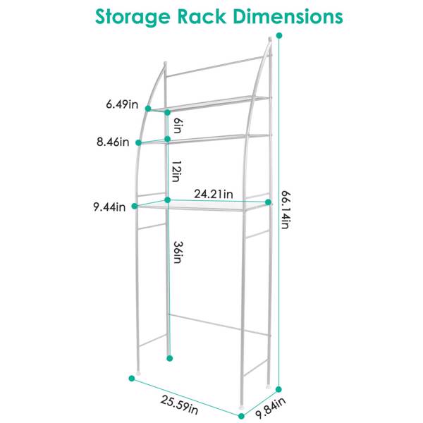3 层浴室马桶上方储物架 独立式洗衣房收纳架（白色）-7