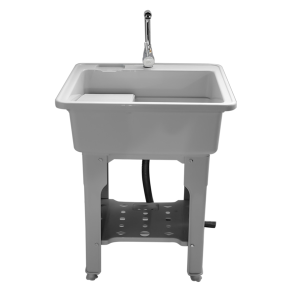 A3- 80款灰色塑料洗衣槽 Gray Freestanding Plastic Utility Sinks Utility Sink Laundry Tub Outdoor Sink Drop in Deep Sink Kit with Inlet Pipe and Drain Pipe-3