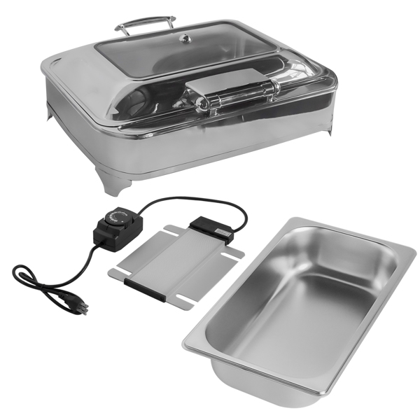 A3-1格9L（9.5QT）电热餐炉美标110V Electric Chafing Dish 9L/9.5QT 400W 110V Food Warmer Temperature Adjustable with Glass Lid for Catering-6