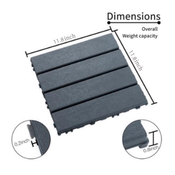 88pcs 深灰色 11.8“x 11.8”（30cmx30cm）互锁甲板塑料瓷砖 四向锁定，防滑防水室内户外通用地板，全天候露台瓷砖，平面仿木纹，用于庭院，阳台和客厅和浴室 亚马逊物流 禁售沃尔玛-3