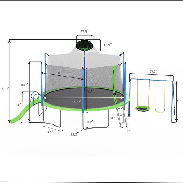 12 英尺蹦床，带滑梯和秋千，ASTM 认证大型休闲蹦床，带篮球架和梯子，户外后院蹦床带网，可容纳儿童和成人-9