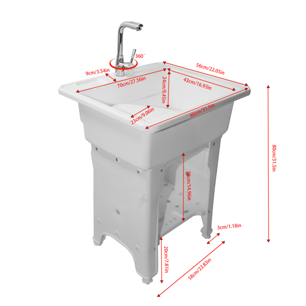 A3- 80款白色塑料洗衣槽 Gray Freestanding Plastic Utility Sinks Utility Sink Laundry Tub Outdoor Sink Drop in Deep Sink Kit with Inlet Pipe and Drain Pipe-8