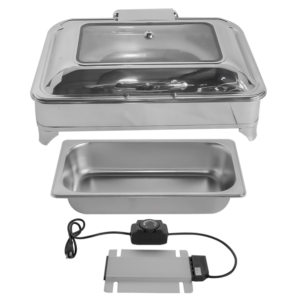 A3-1格9L（9.5QT）电热餐炉美标110V Electric Chafing Dish 9L/9.5QT 400W 110V Food Warmer Temperature Adjustable with Glass Lid for Catering-4