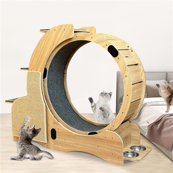 5 合 1 猫咪运动跑轮，猫咪轮木质攀爬架，猫砂健身轮，超大滚轮猫咪室内活动中心，大号（右）-4