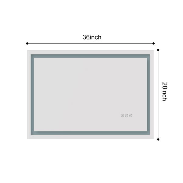 36x28 英寸 LED 浴室镜，带前灯和背光，壁挂式梳妆镜，带智能触摸按钮，防雾，记忆功能，3 种颜色，无级调光化妆镜（水平/垂直）-6