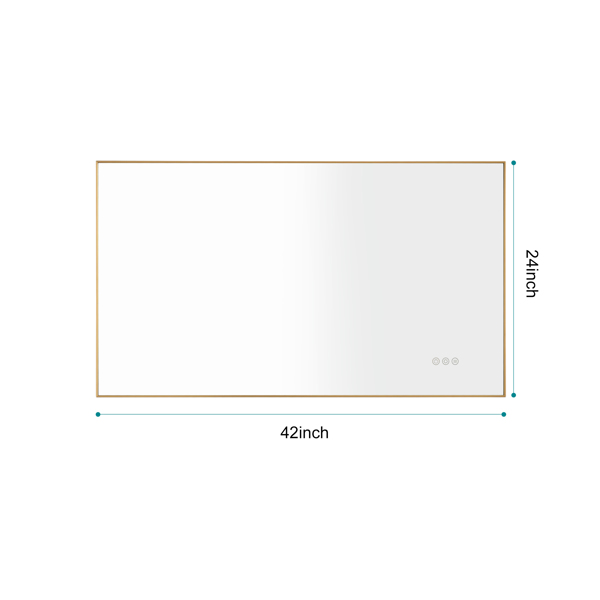 42x24 英寸 LED 背光浴室镜，带金属框架，壁挂式梳妆镜，带智能触摸按钮，防雾，记忆功能，3 种颜色，无级调光化妆镜（水平/垂直）-10