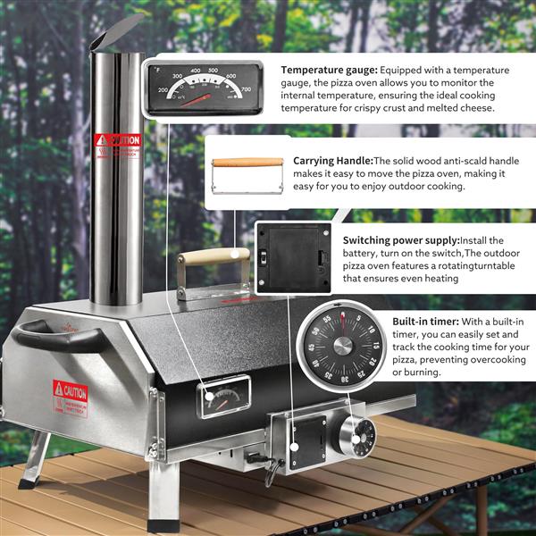 黑色 12 木质户外披萨烤箱 - 便携式硬木颗粒披萨烤箱 - 适合任何户外厨房 - 户外烹饪披萨机 - 后院披萨烤箱 - 台面披萨烤箱-7