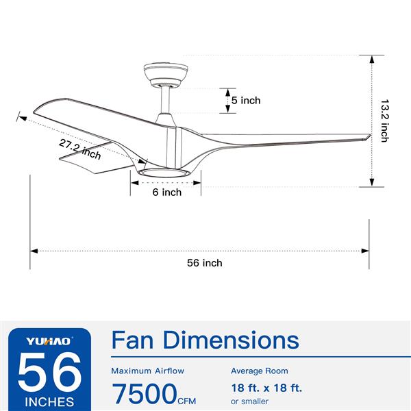 56 英寸集成 LED 吊扇，带白色 ABS 叶片-2