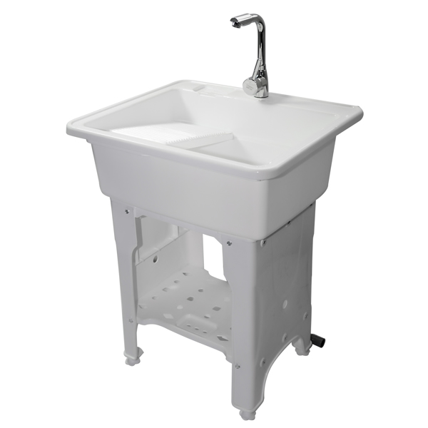 A3- 65款白色塑料洗衣槽 White Color Utility Sink Laundry Tub with Hot & Cold Water Faucet for Home, Garage or Shop-1