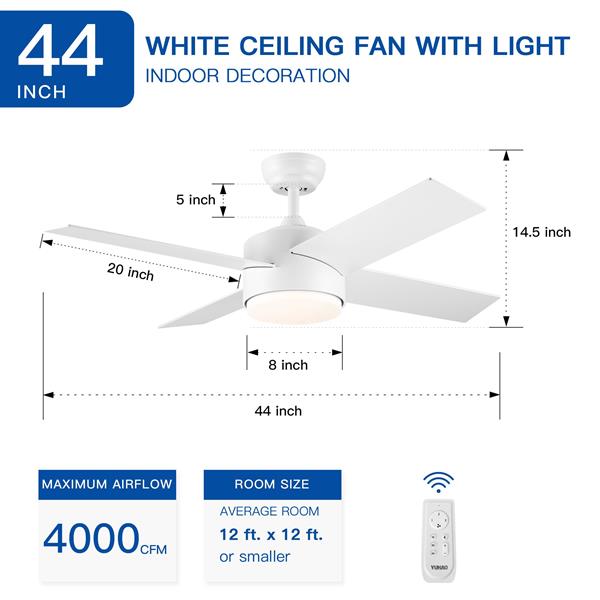 44 英寸集成 LED 吊扇灯，带白色 ABS 叶片-20