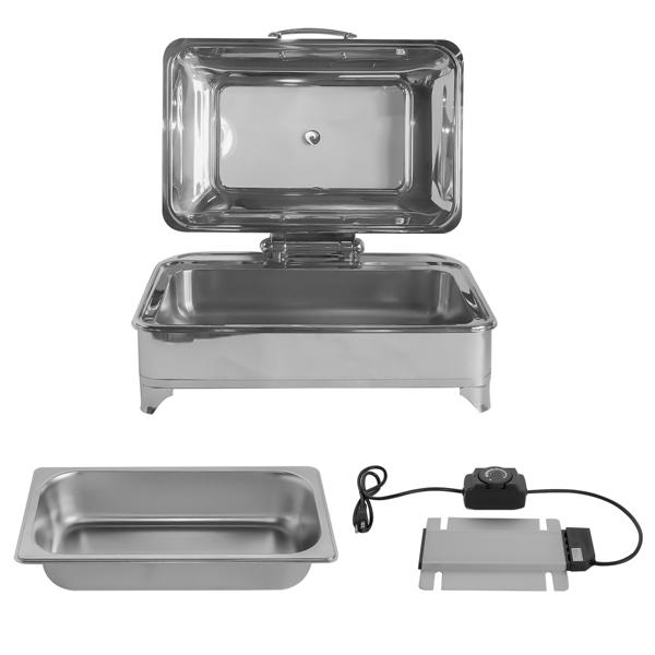 A3-1格9L（9.5QT）电热餐炉美标110V Electric Chafing Dish 9L/9.5QT 400W 110V Food Warmer Temperature Adjustable with Glass Lid for Catering-1