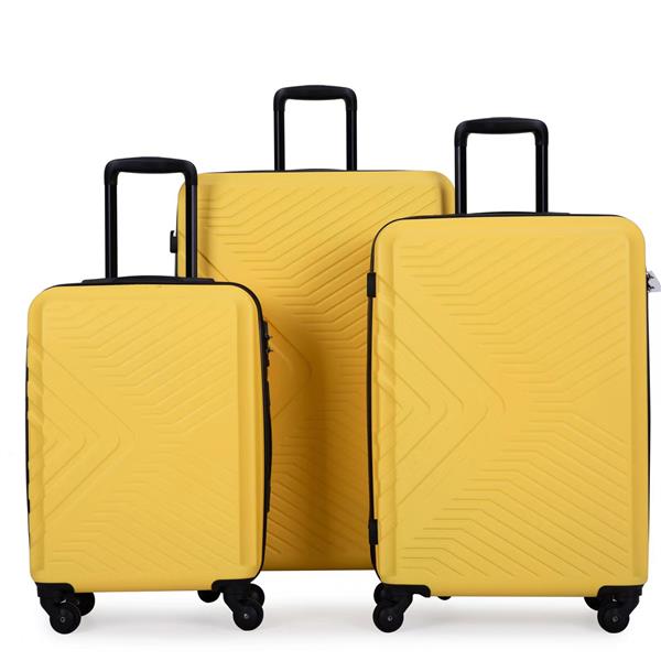 3 件套行李箱套装 ABS 轻型行李箱，带两个挂钩、万向轮、TSA 锁，(20/24/28)，黄色-18