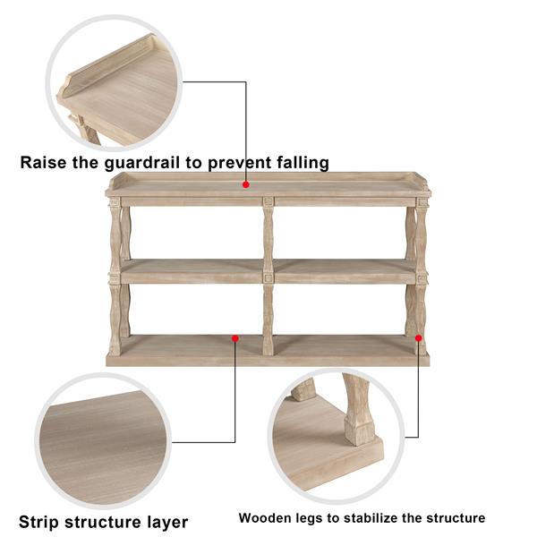 带 3 层开放式储物空间和罗马柱效果支撑腿的控制台桌，适用于客厅、入口和走廊的窄沙发入口桌（仿古木+白色）-9