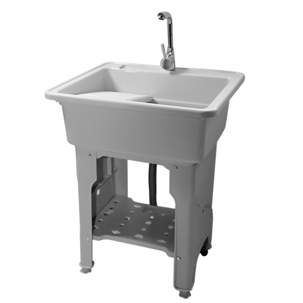 A3- 灰色塑料洗衣槽 Grey Indoor Outdoor Freestanding Laundry Sink with Washboard, Faucet, Hoses Drain Kit-10