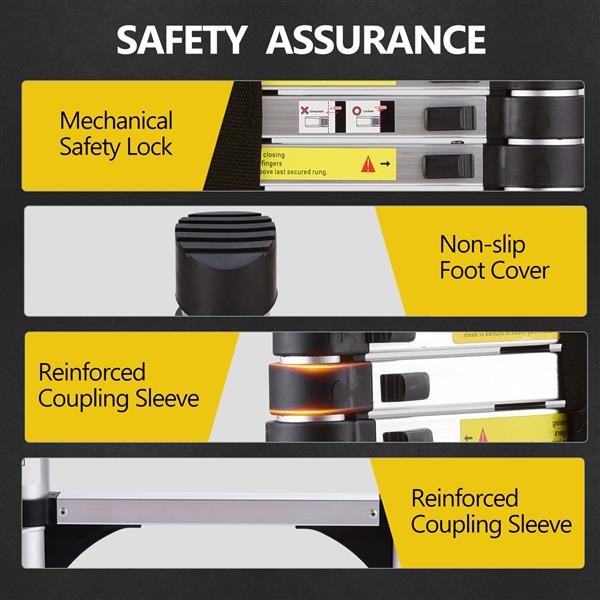 10.5 英尺（约 3.2 米）伸缩梯，多功能折叠梯，带挂钩，铝制伸缩梯，适合房车、阁楼、家庭日常使用，330 磅-8
