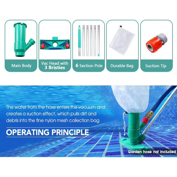 便携式游泳池真空喷射水下清洁器，带刷子、袋子（不包括花园软管），适用于地上游泳池、水疗中心、池塘和喷泉（周末不发货，禁售亚马逊）-8