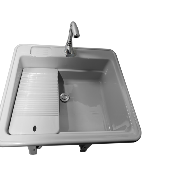 A3- 灰色塑料洗衣槽 Grey Indoor Outdoor Freestanding Laundry Sink with Washboard, Faucet, Hoses Drain Kit-9