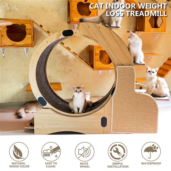 5 合 1 猫咪运动跑轮，猫咪轮木质攀爬架，猫砂健身轮，超大滚轮猫咪室内活动中心，大号（右）-3