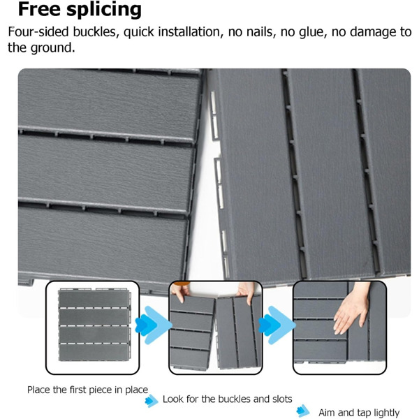 40块12英寸X12英寸全天候使用的塑料联锁甲板砖、可切割的方形露台地砖、防水塑料室外地板覆盖物（尺寸：12英寸X12英寸，颜色：灰色）（周末不发货，禁售亚马逊）-4
