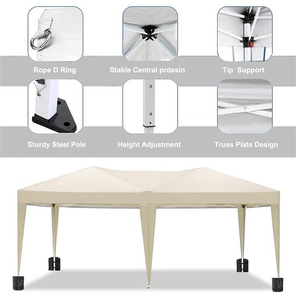 10'x20'弹出式遮阳篷户外便携式派对折叠帐篷，带 6 个可拆卸侧壁 + 便携包 + 4 个配重袋-3