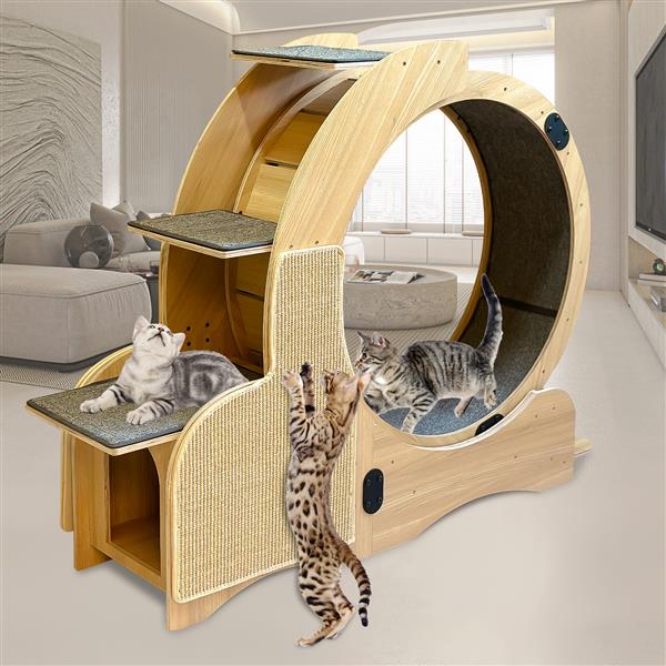 5 合 1 猫咪运动跑轮，猫咪轮木质攀爬架，猫砂健身轮，超大滚轮猫咪室内活动中心，大号（右）-6