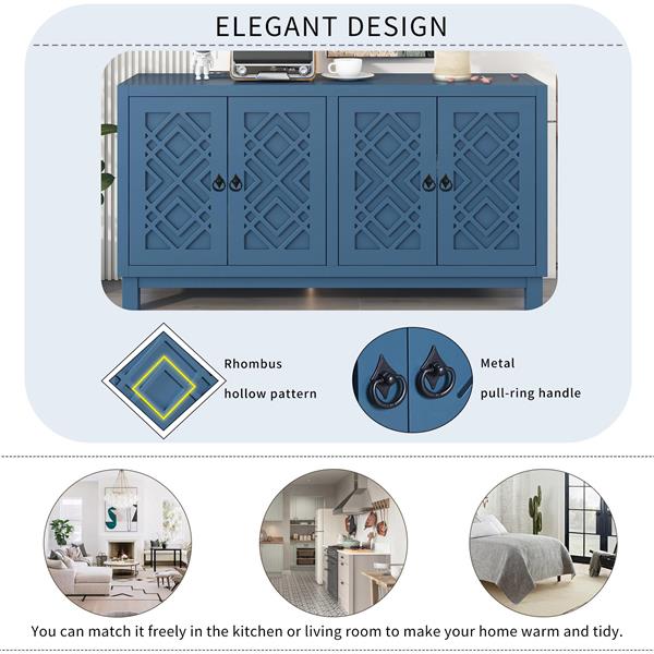 大空间储物柜，4 门餐柜，带拉环把手，适用于客厅、餐厅（海军蓝）-6