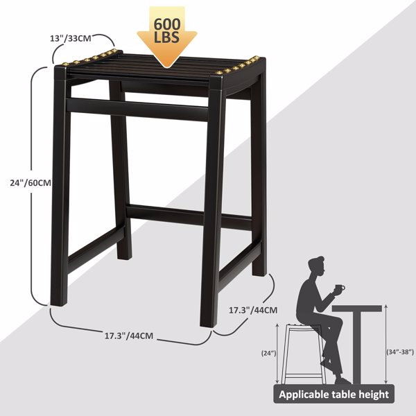 酒吧椅，一套 2 把，24 英寸竹制现代柜台凳，厨房柜台凳，适用于厨房岛、餐厅、柜台、酒吧（2，经典黑）（亚马逊禁售）-2