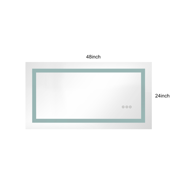 48x24 英寸 LED 浴室镜，带前灯和背光，壁挂式梳妆镜，带智能触摸按钮，防雾，记忆功能，3 种颜色，无级调光化妆镜（水平/垂直）-3