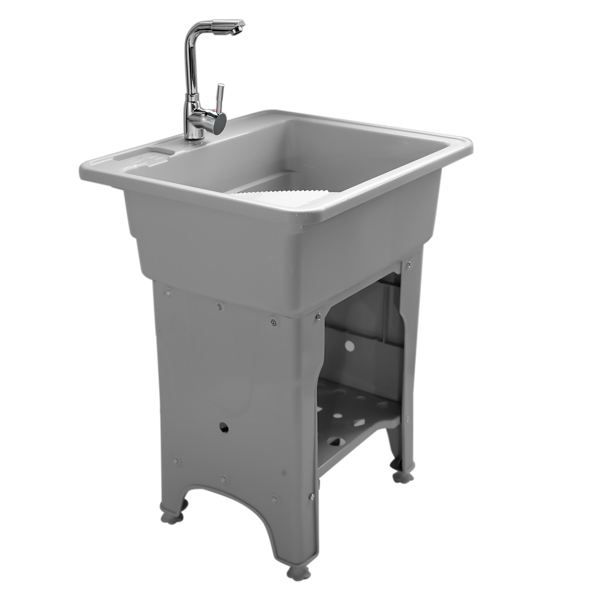 A3- 80款灰色塑料洗衣槽 Gray Freestanding Plastic Utility Sinks Utility Sink Laundry Tub Outdoor Sink Drop in Deep Sink Kit with Inlet Pipe and Drain Pipe-2