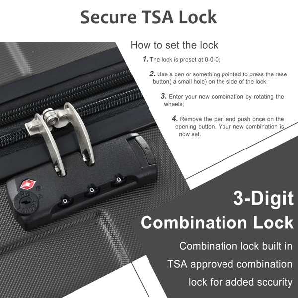 硬壳行李箱套装 3 件套拉杆箱 带 TSA Lock 轻便 20''24''28''-1