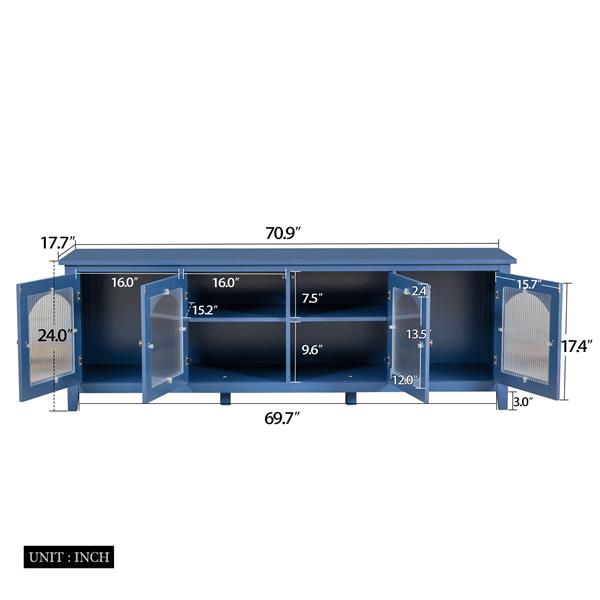 71 英寸时尚电视柜娱乐中心电视支架、电视控制台桌、媒体控制台、实木框架、长虹玻璃门、金属手柄、仿古蓝色，适用于儿童房、卧室客厅-7