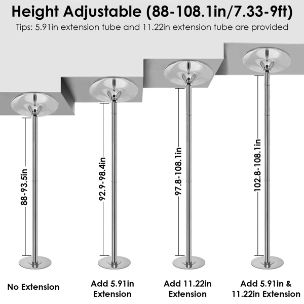 脱衣舞棒45mm旋转静态舞棒88-108.1in高度可调551LBS重量可供健身运动派对家庭俱乐部健身房使用-9